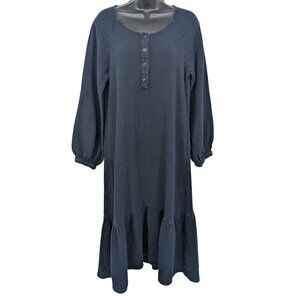 Suunday Gauze Midi Tiered Dress Women Size XS Oversized Henley Cottagecore Boho